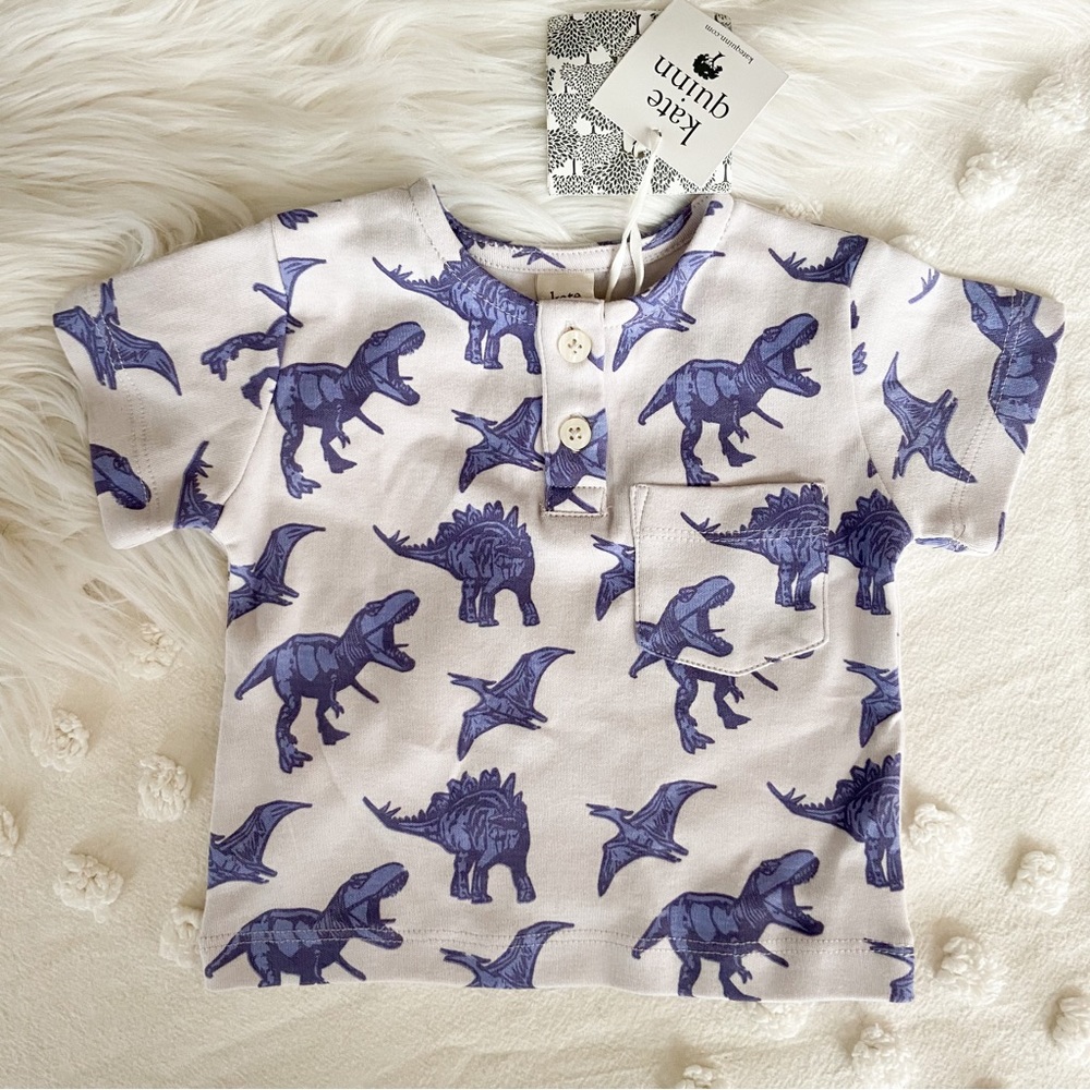 Kate Quinn Purple Dinosaur Henley Pocket Tee